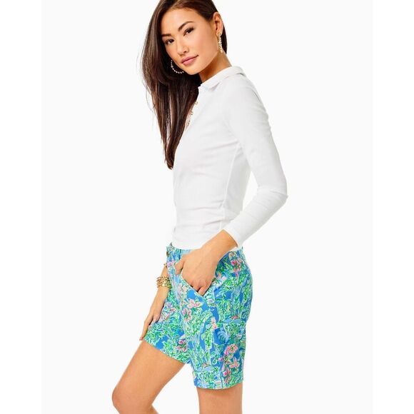Lilly Pulitzer 9" Natia Knit Short Boca Blue Beneath The Bougainvillea size 8 - Picture 5 of 11